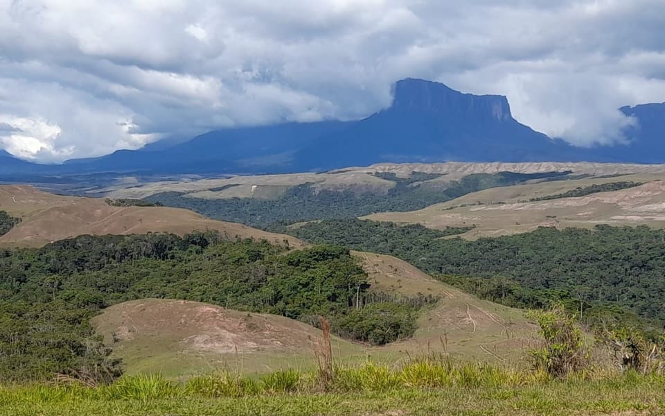 Un tepuy se alza sobre la sabana en la Gran Sabana